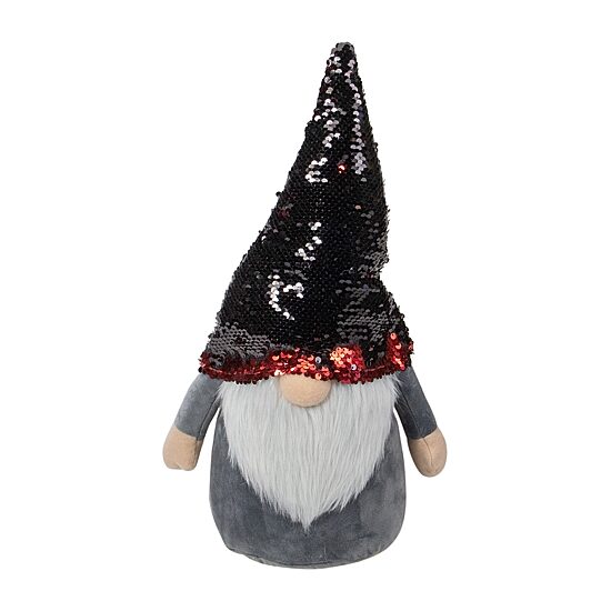 Northlight 18" Red And Gray Gnome With Flip Sequin Hat Christmas Gnome