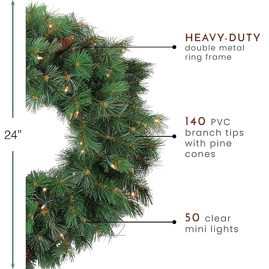 Northlight 24" Prelit Royal Oregon Pine Wreath
