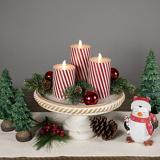 Northlight 6" Led Flickering Flameless Candy Cane Striped Wax Pillar Flameless Candle