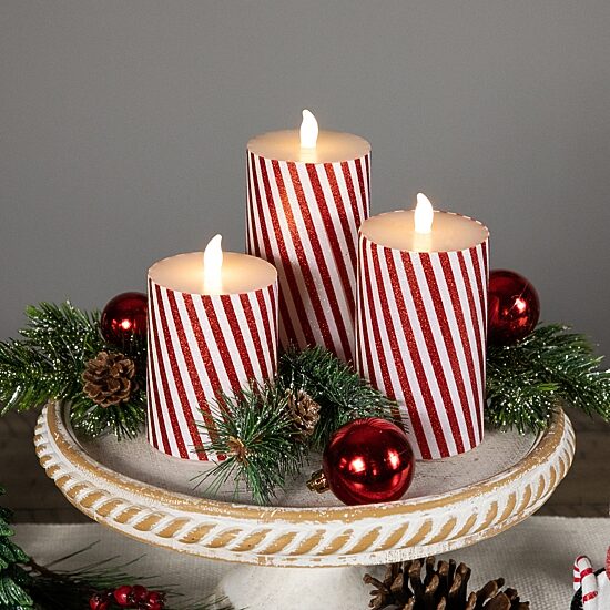 Northlight 6" Led Flickering Flameless Candy Cane Striped Wax Pillar Flameless Candle