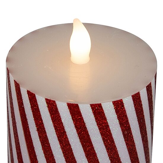 Northlight 6" Led Flickering Flameless Candy Cane Striped Wax Pillar Flameless Candle