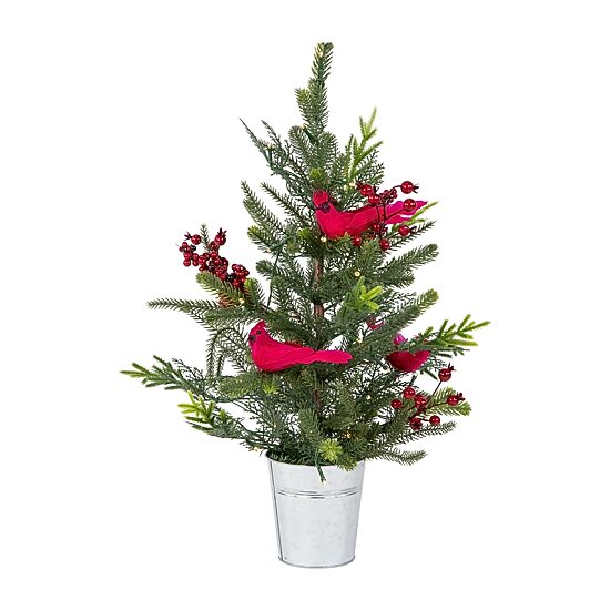 Northlight 2ft Pre Lit Led Mixed Pine With Berries And Cardinals 2 Foot Pine Christmas Tree