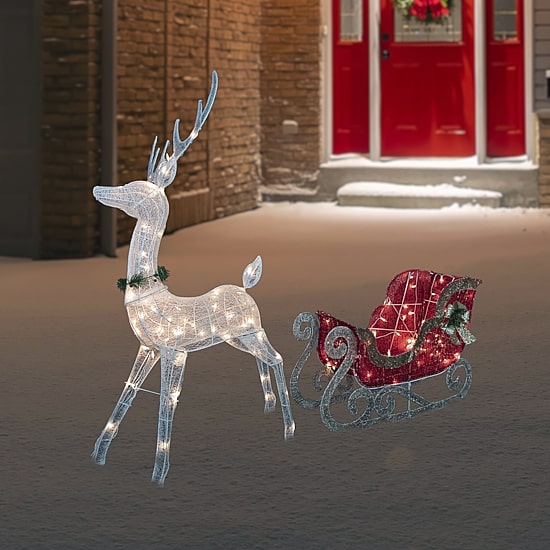 Northlight 51" Lighted Reindeer With Sleigh Christmas Yard Art