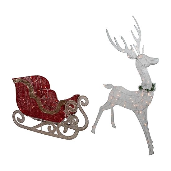 Northlight 51" Lighted Reindeer With Sleigh Christmas Yard Art