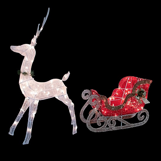 Northlight 51" Lighted Reindeer With Sleigh Christmas Yard Art