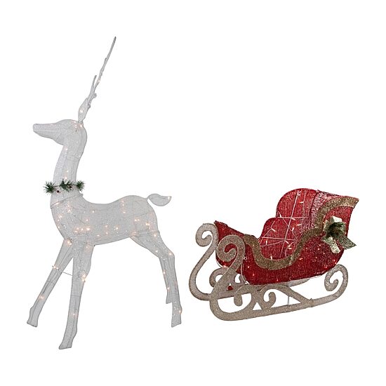 Northlight 51" Lighted Reindeer With Sleigh Christmas Yard Art