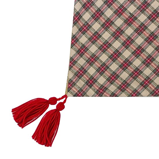 Northlight 48" Red And Brown Burlap And Plaid Reindeer With Tassels Indoor Tree Skirt