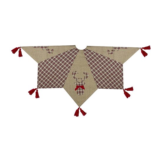 Northlight 48" Red And Brown Burlap And Plaid Reindeer With Tassels Indoor Tree Skirt
