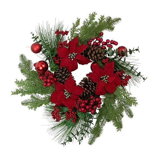 Northlight 22" Berry And Poinsettia Artificial Wreath