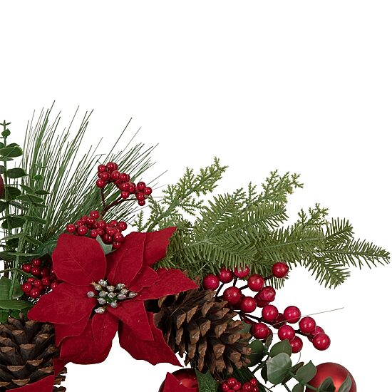 Northlight 22" Berry And Poinsettia Artificial Wreath