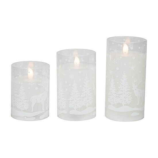 Northlight 6" Led Flameless Flickering Snowy Woodland Glass Flameless Candle