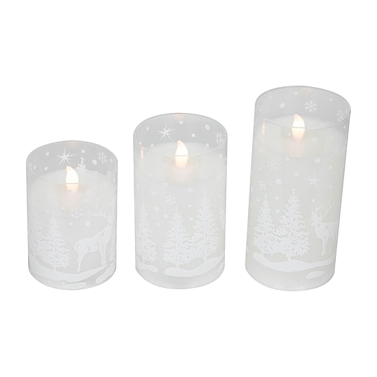 Northlight 6" Led Flameless Flickering Snowy Woodland Glass Flameless Candle
