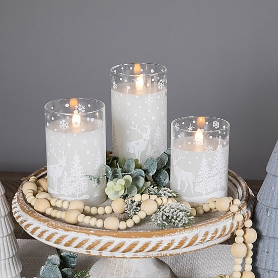 Northlight 6" Led Flameless Flickering Snowy Woodland Glass Flameless Candle
