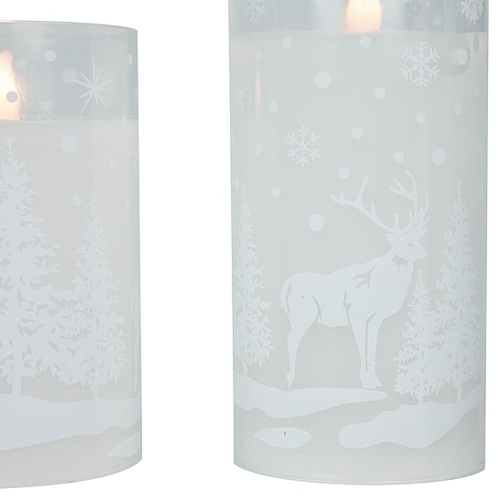 Northlight 6" Led Flameless Flickering Snowy Woodland Glass Flameless Candle