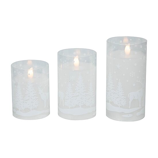 Northlight 6" Led Flameless Flickering Snowy Woodland Glass Flameless Candle