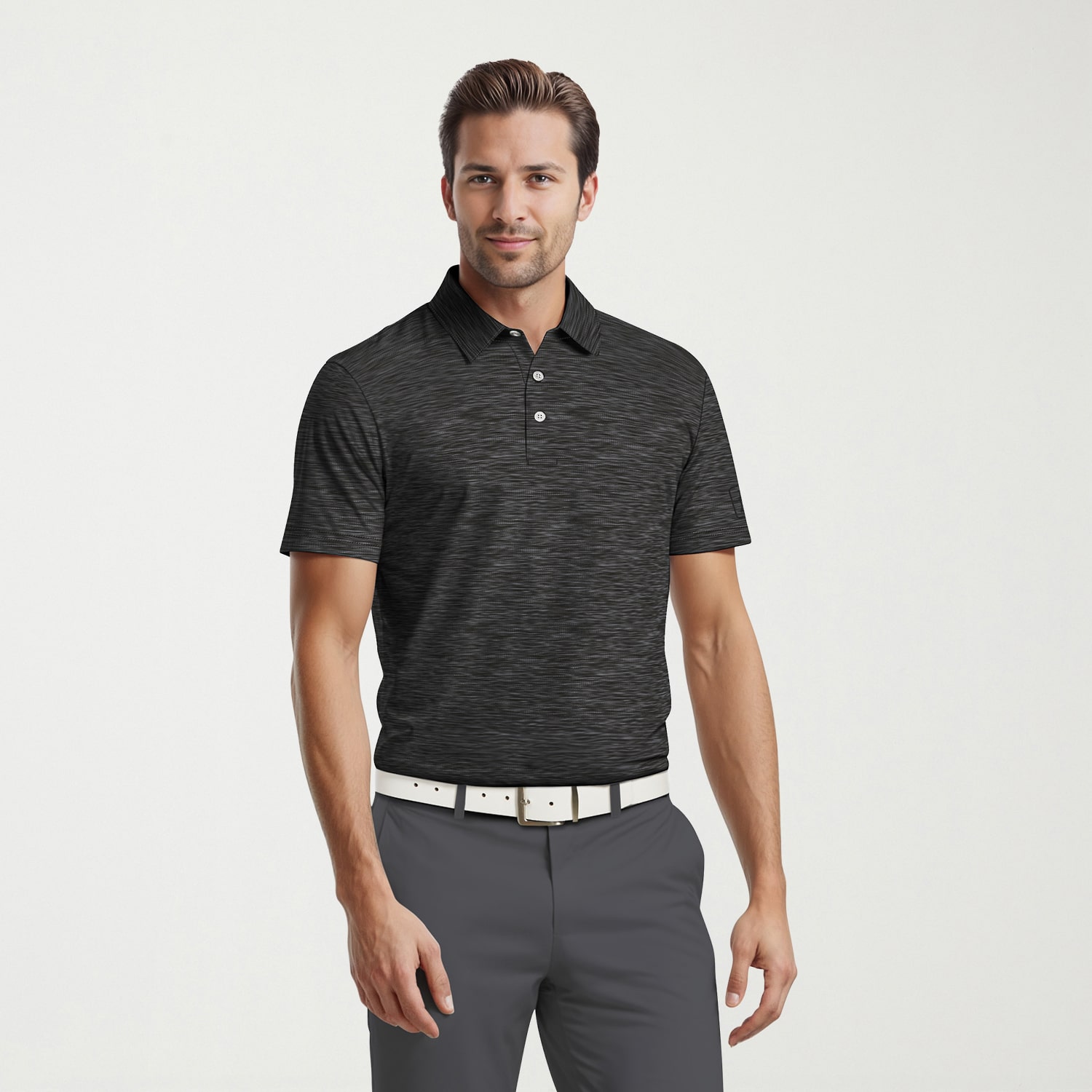 PGA TOUR Airflux Heathered Mens Short Sleeve Polo Shirt