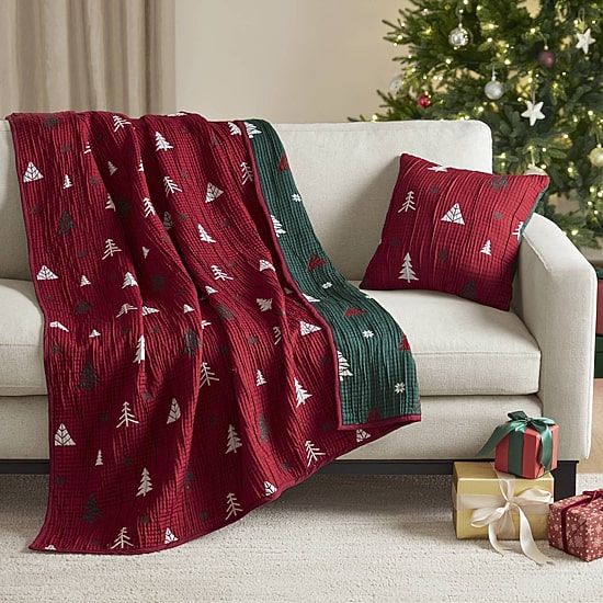 Madison Park Holly Christmas Jacquard 2 Piece Throw & Pillow Set