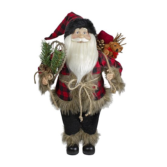 Northlight 18" Standing Santa With Snow Shoes And Bear Christmas Figurine