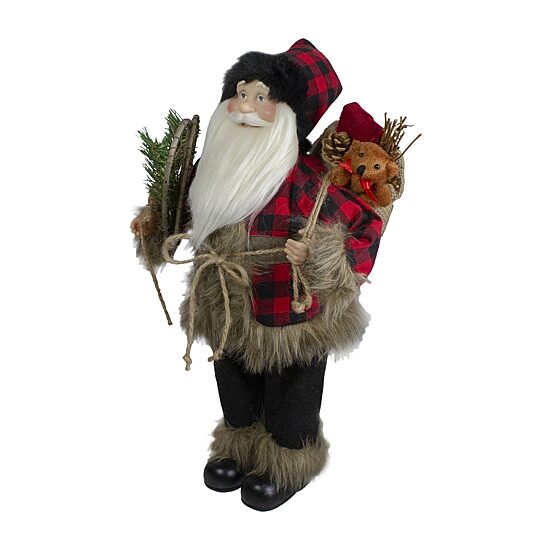 Northlight 18" Standing Santa With Snow Shoes And Bear Christmas Figurine