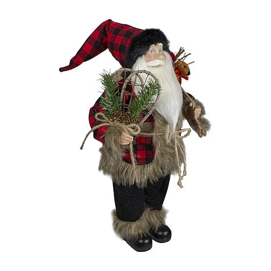 Northlight 18" Standing Santa With Snow Shoes And Bear Christmas Figurine