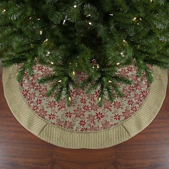 Northlight 48" Rustic Burlap Poinsettia Indoor Tree Skirt