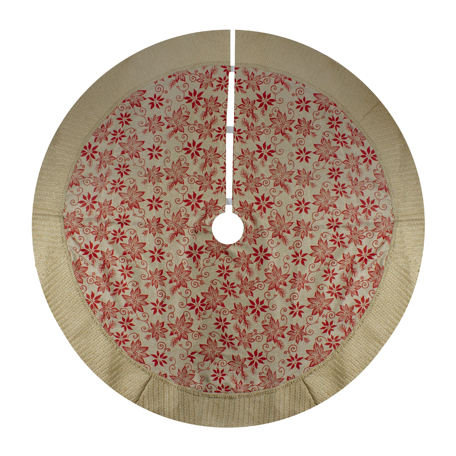Northlight 48" Rustic Burlap Poinsettia Indoor Tree Skirt