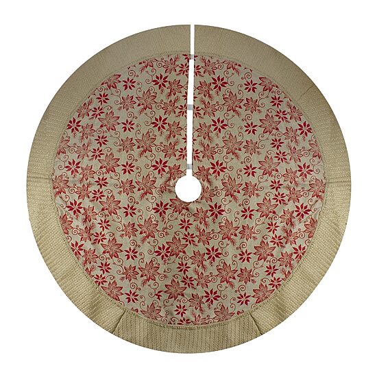 Northlight 48" Rustic Burlap Poinsettia Indoor Tree Skirt