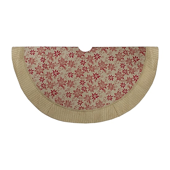 Northlight 48" Rustic Burlap Poinsettia Indoor Tree Skirt
