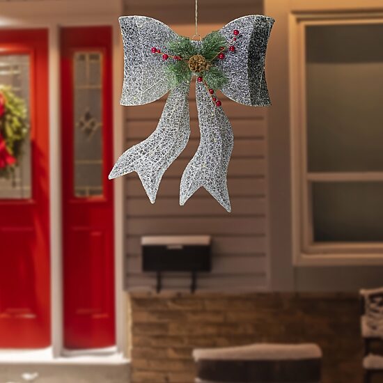 Northlight 22" Led Gradient Mesh Bow Silver Finish Warm White Christmas Yard Art
