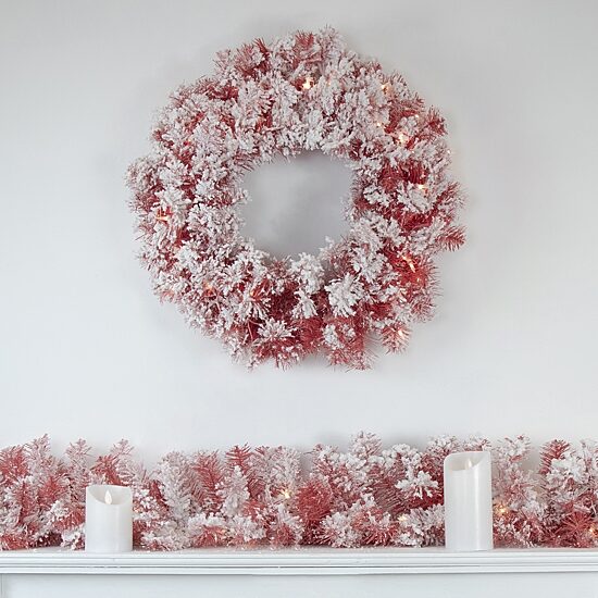Northlight 24" Pre Lit Flocked Artificial Wreath