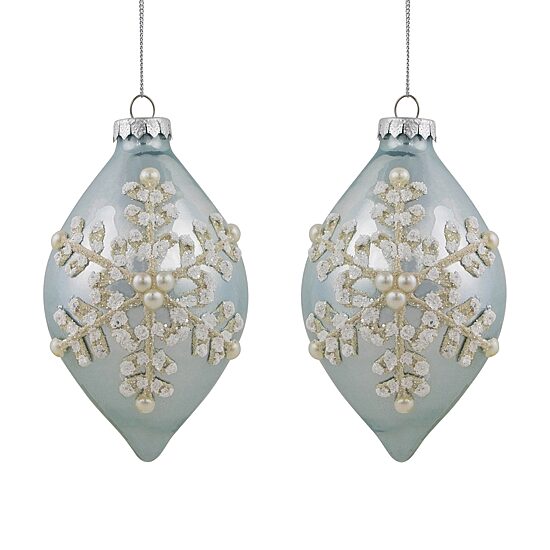 Northlight 5" Shiny Artic Textured Snowflakes Finial Glass Christmas Ornament