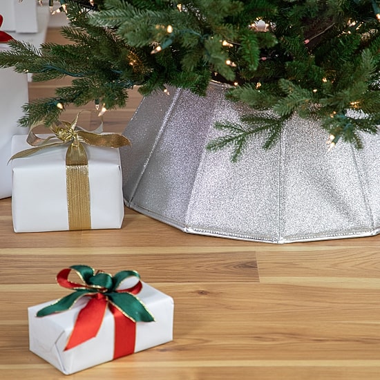 Northlight 27" Shiny Silver Fabric Hexagonal Christmas Tree Collar