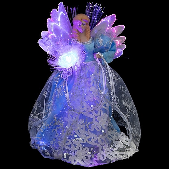 Northlight 12" Blue Lighted Fiber Optic Angel Christmas Tree Topper