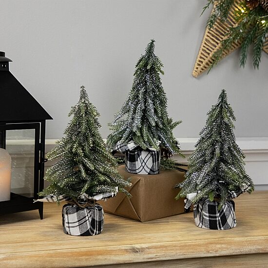Northlight 10" Set Of 3 Mini Silvery Pine Downswept 1 Foot Pine Christmas Tree