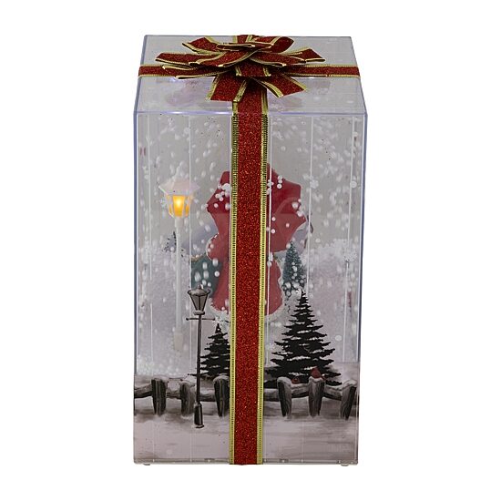 Northlight 12" Musical Santa Lighted Snowing Gift Box With Ribbon Christmas Snow Globe