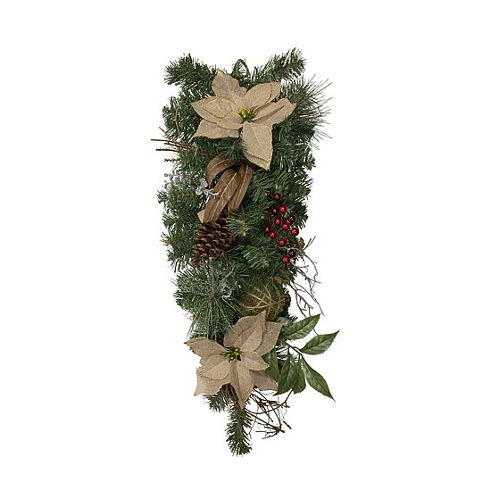 Northlight 28" Mixed Pine Berry And Poinsettia Swag