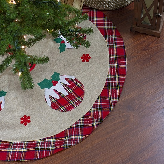 Northlight 36" Burlap Plaid With Puddings Indoor Tree Skirt