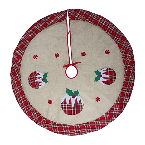 Northlight 36" Burlap Plaid With Puddings Indoor Tree Skirt