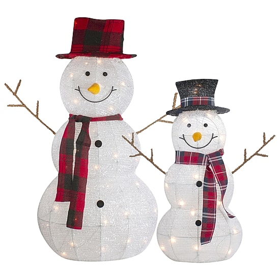 Northlight Lighted Tinsel Snowmen Family Christmas Yard Art