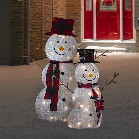 Northlight Lighted Tinsel Snowmen Family Christmas Yard Art