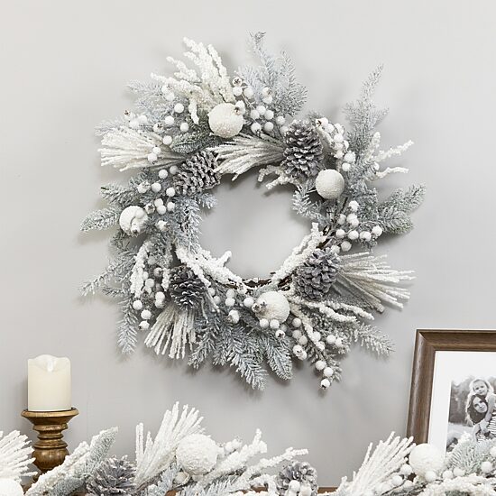 Northlight 26" Flocked Berries And Pinecones Artificial Pine Wreath
