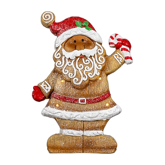 Northlight 15" Led Lighted Gingerbread Santa With Candy Cane Christmas Figurine