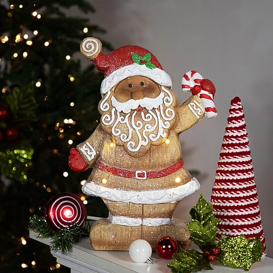 Northlight 15" Led Lighted Gingerbread Santa With Candy Cane Christmas Figurine