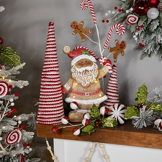 Northlight 15" Led Lighted Gingerbread Santa With Candy Cane Christmas Figurine