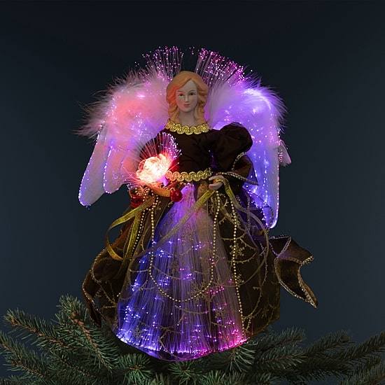 Northlight 12" Brown Color Changing Fiber Optic Angel Christmas Tree Topper