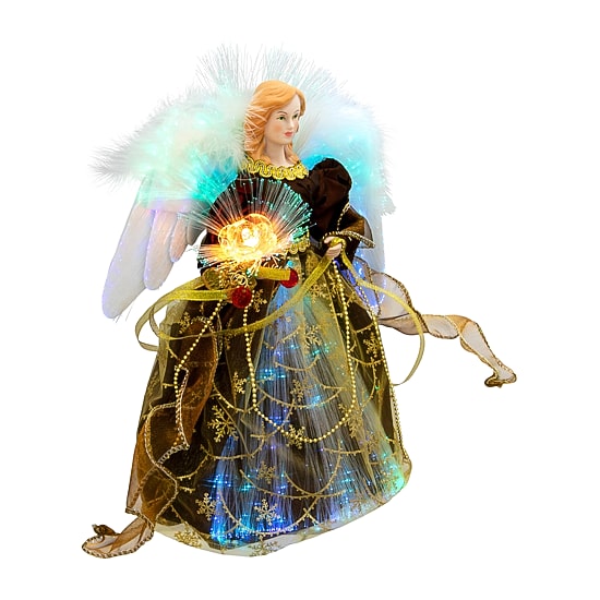 Northlight 12" Brown Color Changing Fiber Optic Angel Christmas Tree Topper