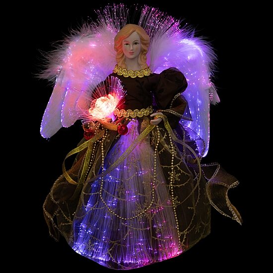Northlight 12" Brown Color Changing Fiber Optic Angel Christmas Tree Topper