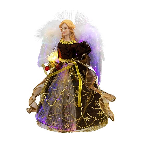 Northlight 12" Brown Color Changing Fiber Optic Angel Christmas Tree Topper