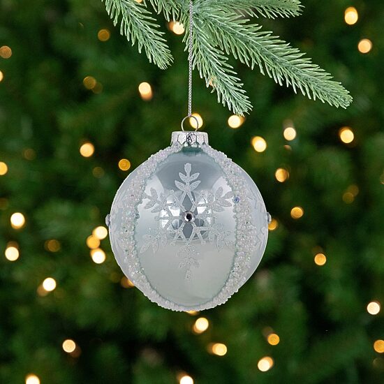 Northlight 4" Glitter Snowflakes Beaded Glass Ball Christmas Ornament