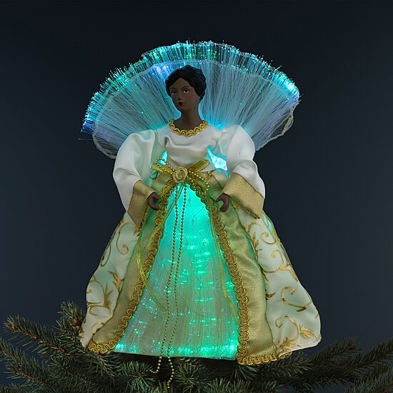 Northlight 12" Gold Lighted Fiber Optic African American Angel Christmas Tree Topper